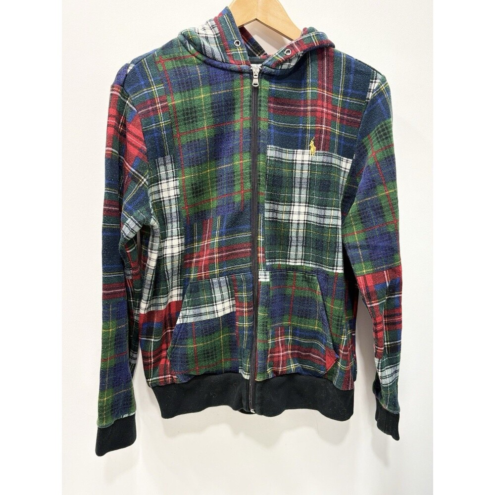 Polo Ralph Lauren Tartan Patchwork Plaid Fleece Full Zip Hoodie Men’s Medium